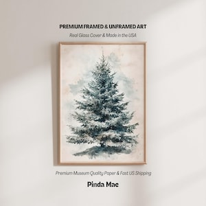 Vintage kerstboom aquarel print: neutrale wintervakantie muurkunst