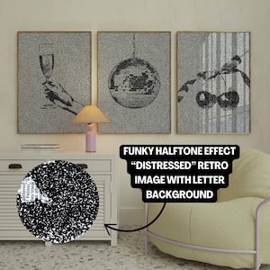 Retro Wall Art Set of 3, Trendy Dorm Decor, Newspaper Collage Grunge Room Decor, Preppy Black White Cute Apartment Prints, Unique Wall Art