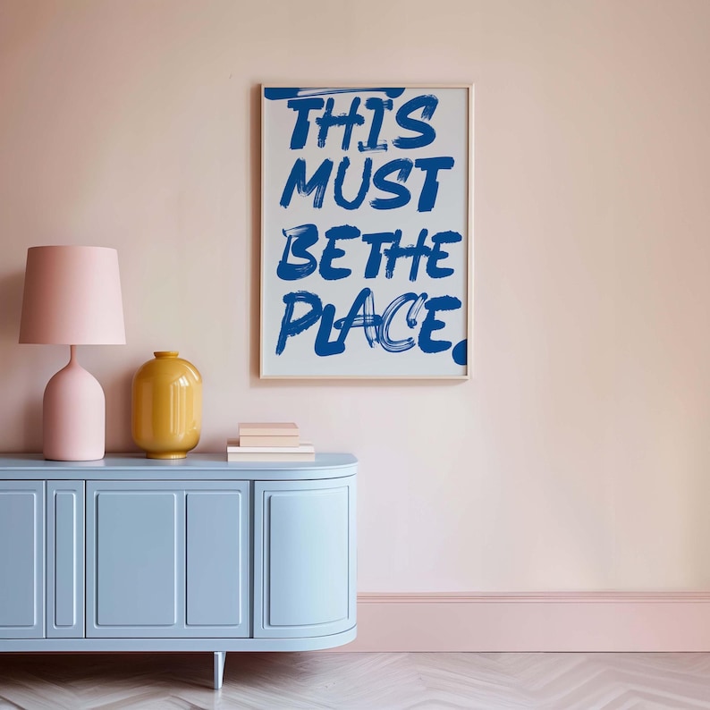 Trendy Printable Art Blue Wall Art Print, Cute Bar Cart Decor, Apartment Girly, Preppy Digital Prints, Aesthetic Retro Art, Blue Wallart