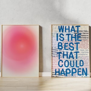 ¿Qué es lo mejor que podría pasar? Juego de 2 impresiones Pink Aura, juego de 2 piezas de arte de pared rosa y azul, decoración estética para apartamentos, dormitorios universitarios, moda