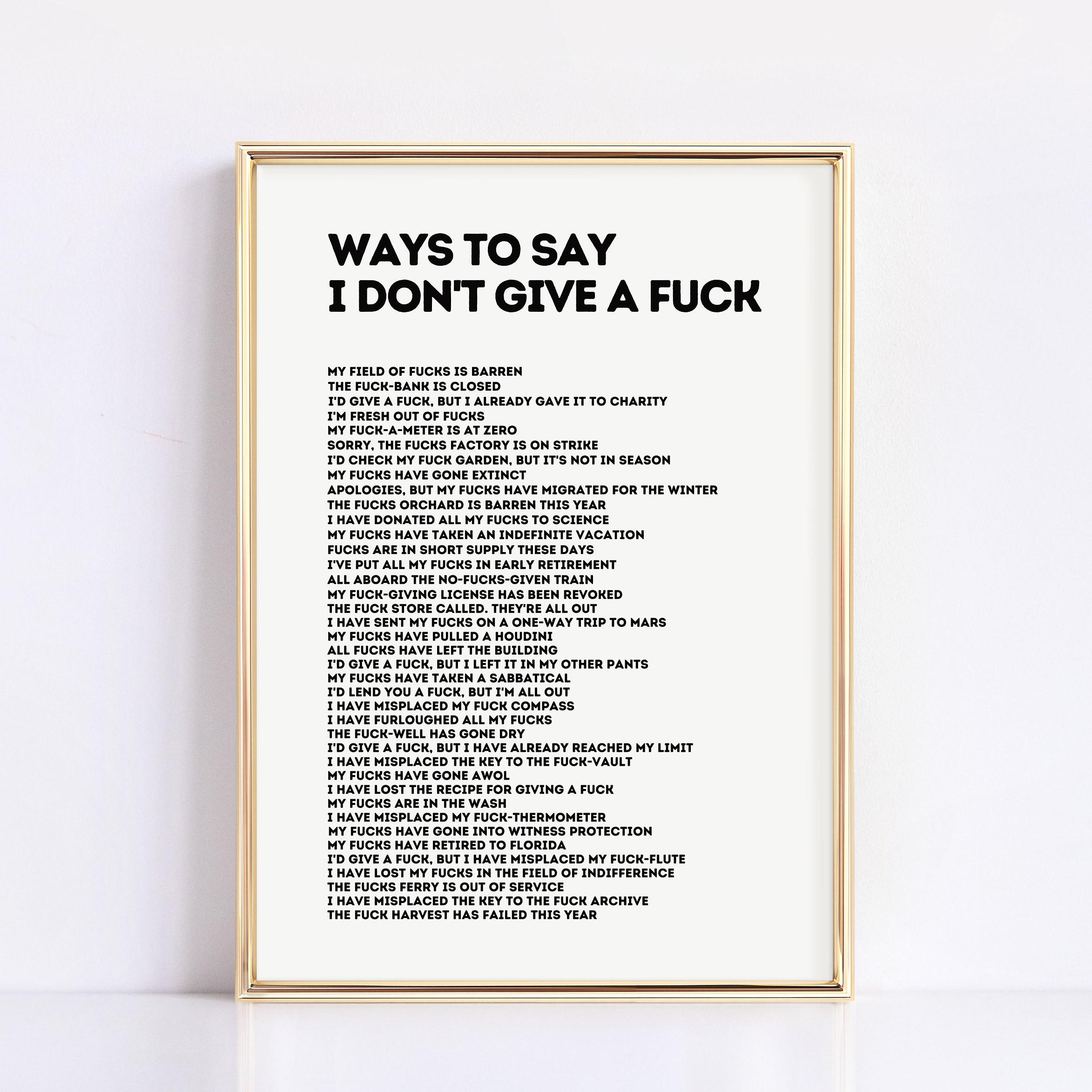 Ways to Say Fuck Printable Wall Art: Funny Typography (digital