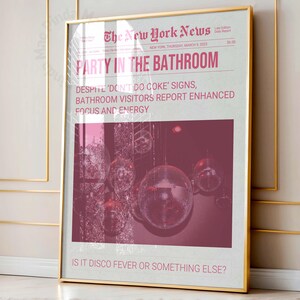Disco Poster Pink, Trendy Don't Do Coke Newspaper Print, Funny News Headline Wall Art, Aesthetic Apartment Decor, College Dorm