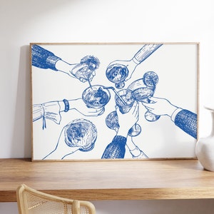 Blue Cheers imprimir cartel de carrito de bar físico decoración de pared de cóctel cartel de cocina de moda cartel de bar, arte de pared de bar de cocina decoración de apartamento azul