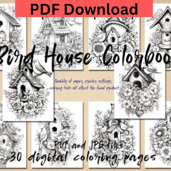 Whimsical Birdhouse Coloring Book: Creative and Relaxing Digital Product