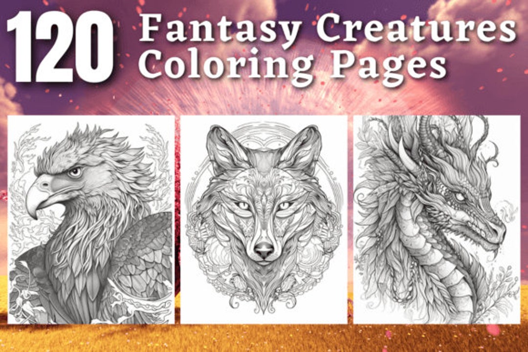 Magical Creatures Coloring Pages Bundle 120 Unique Designs Instant