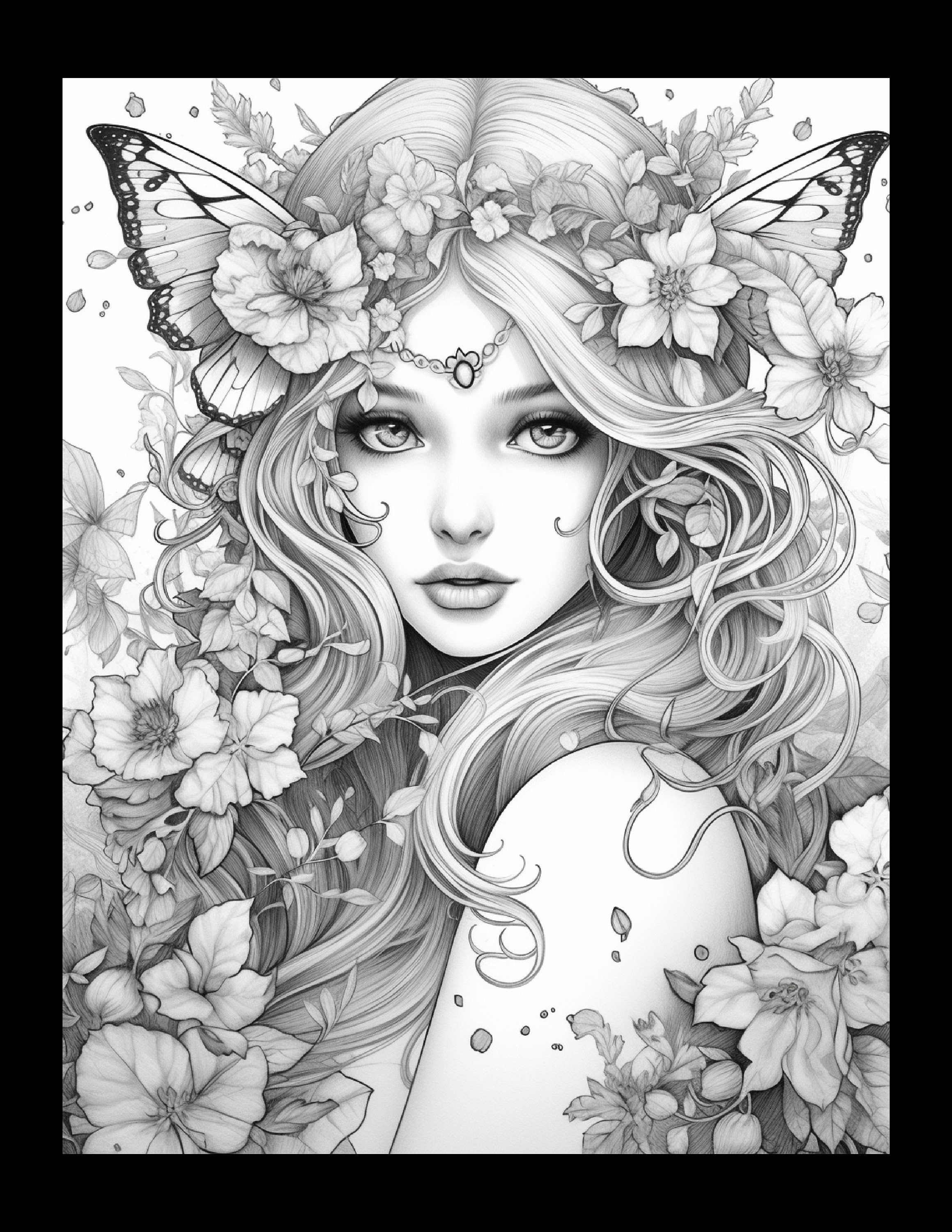 Digital Coloring Pages: 120 Midnight Beauty Fairy Designs for