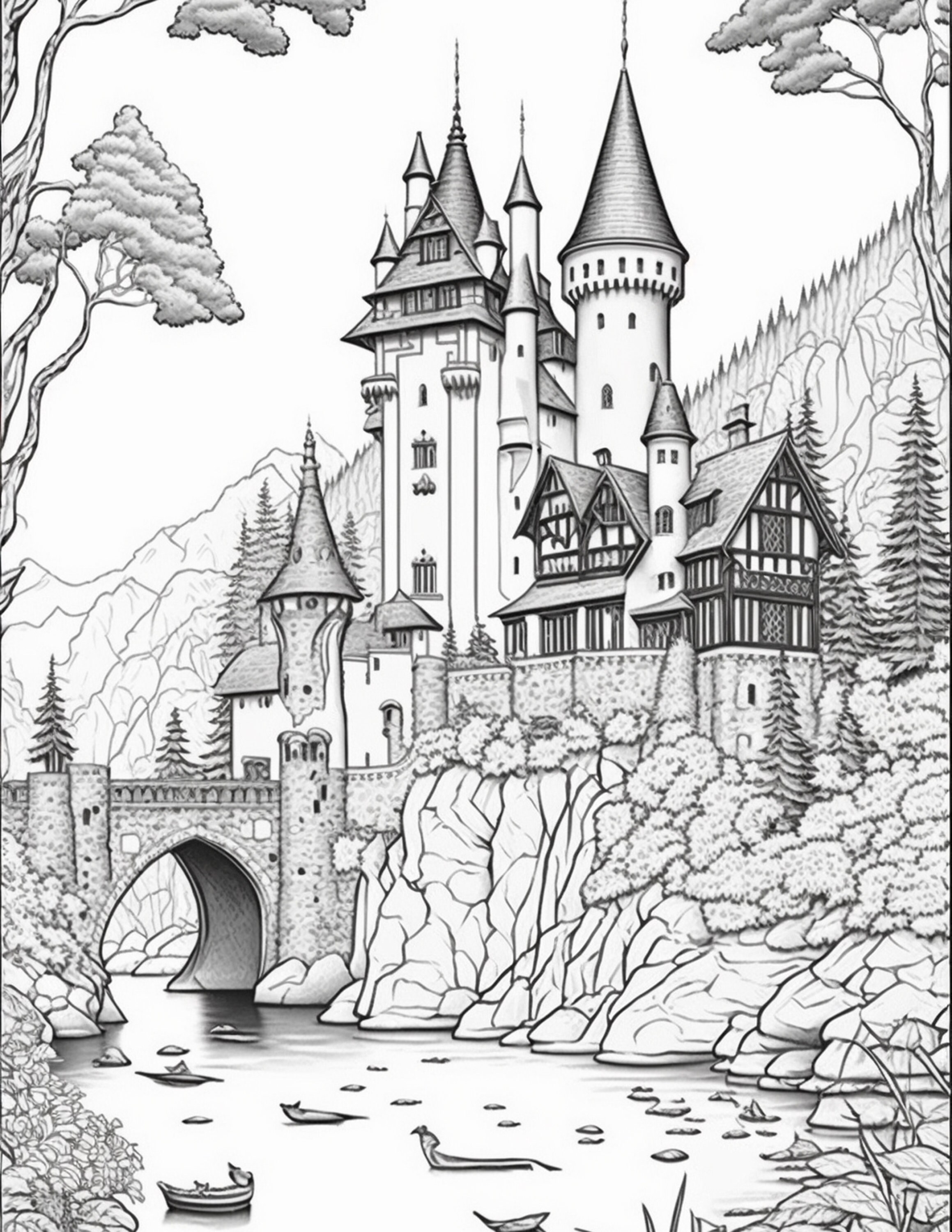 Enchanting Castle Coloring Page for Adults Instant Download Printable