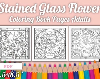 Vibrant Stained Glass Flower Pages for Adults | Instant Download | Printable PDF | DIY Coloring Fun