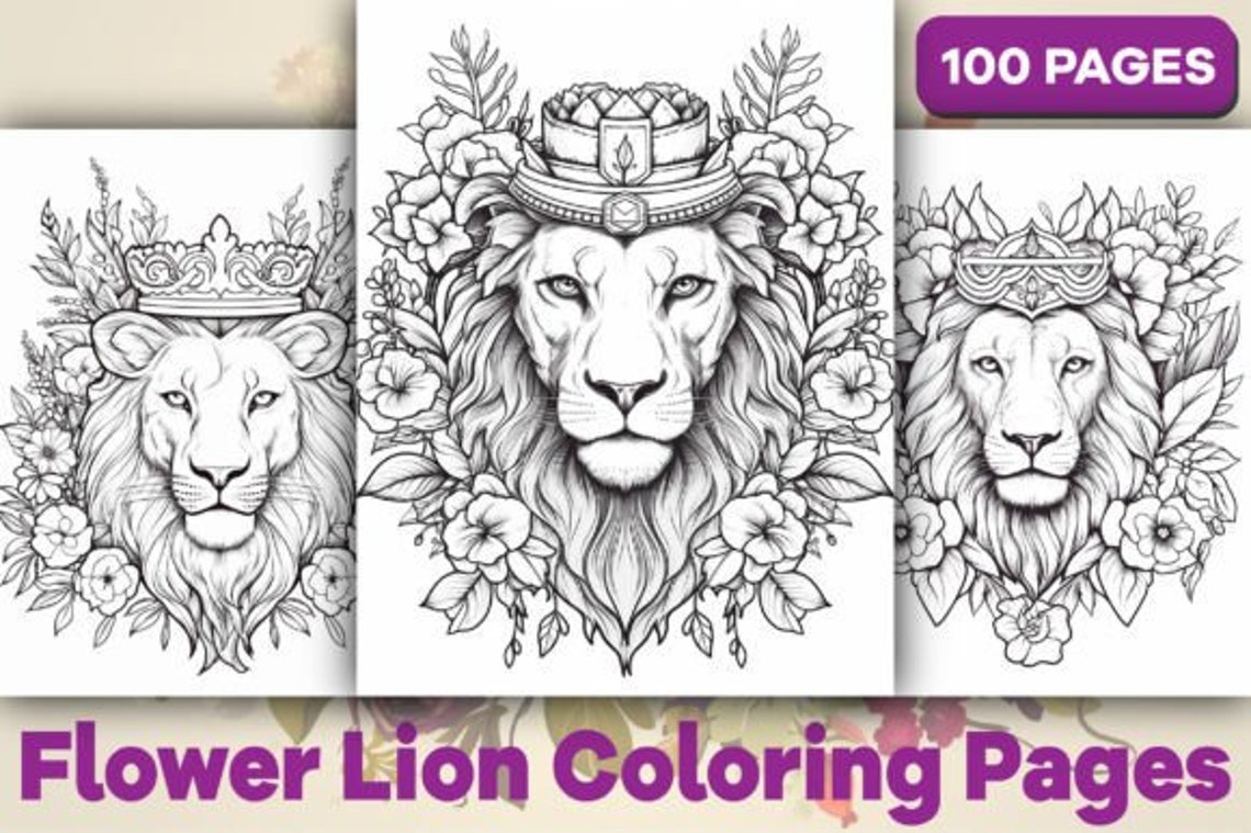Lion Coloring Pages for Adults: 100 Exquisite Designs Instant Download