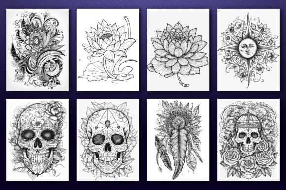 Intricate Tattoos Coloring Pages for Adults Instant Download PDF