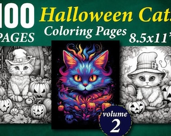 Spooky Fun Awaits! Get Your 100 Halloween Cat Coloring Pages - PDF Download