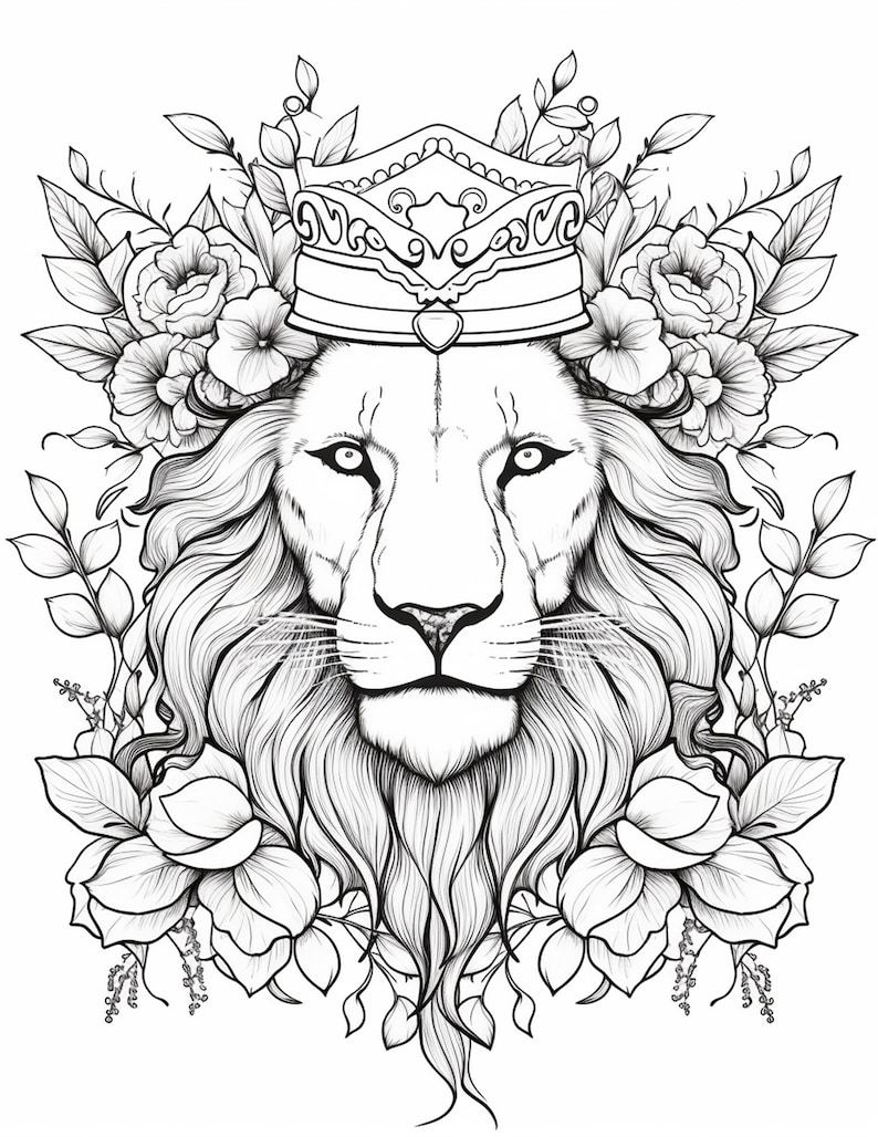 Lion Coloring Pages for Adults: 100 Exquisite Designs Instant Download ...