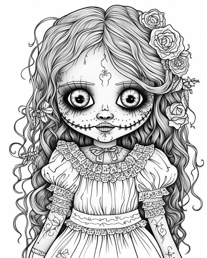 55 Hauntingly Beautiful Doll Coloring Pages for Adults Instant Download