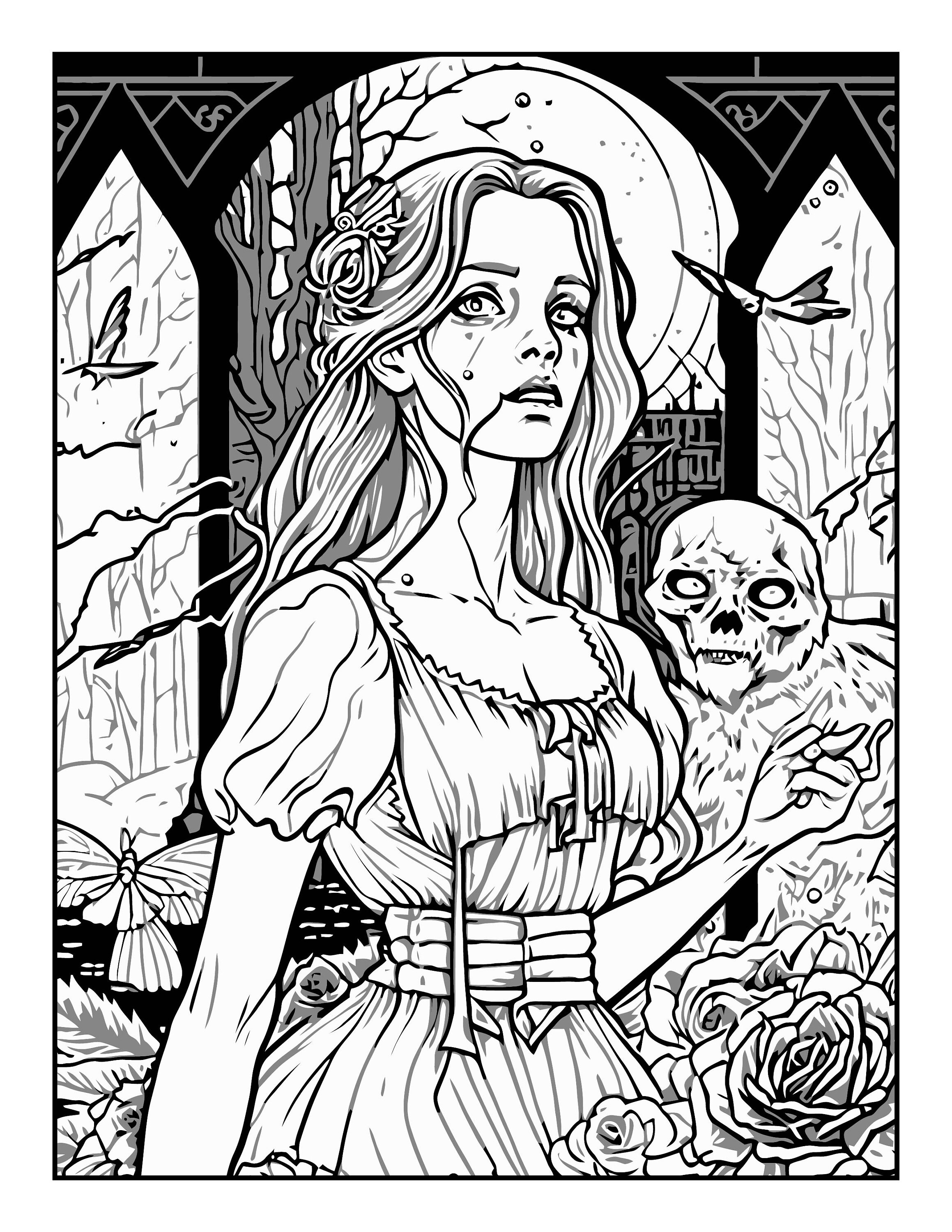 Enchanting Nightmares: A Creepy Horror Gothic Coloring Book for Adults ...