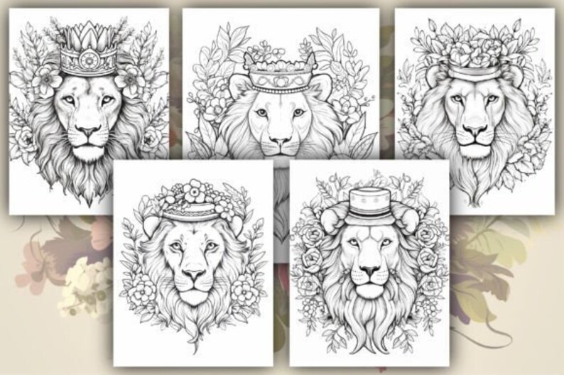 Lion Coloring Pages for Adults: 100 Exquisite Designs Instant Download