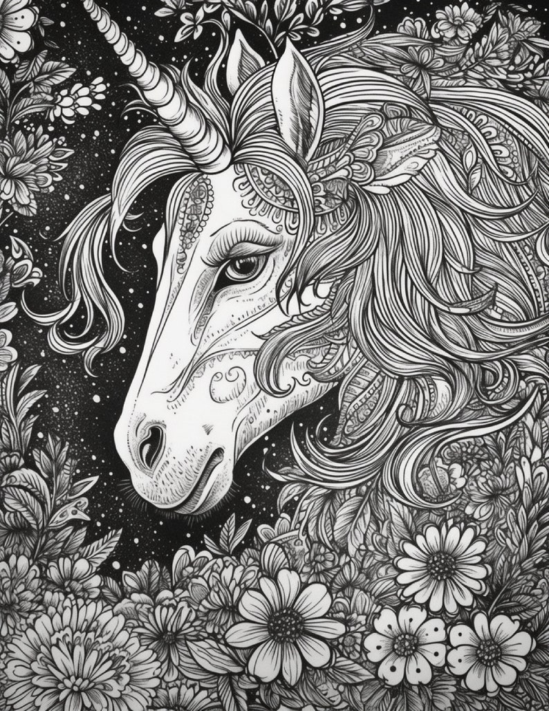 Magical Unicorn Coloring Pages for Adults Discover 100 - Etsy