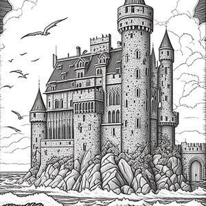 Enchanting Castle Coloring Page for Adults Instant Download Printable