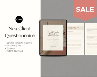 New Client Questionnaire Template | Canva Template | Client Onboarding Questionnaire | Questionnaire for New Clients | SMM | VA | Freelancer