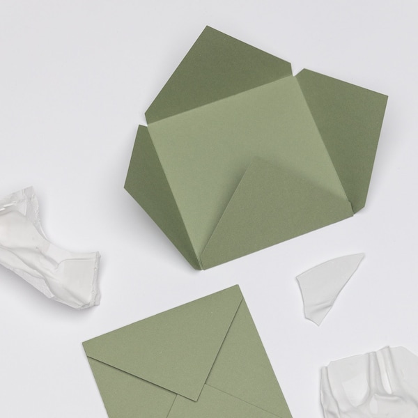 Square 15x15 cm Folding Envelopes for Wedding Invitations, Gift Vouchers, Paper 300 gsm., Handmade, Self Adhesive, Multiple Colours