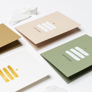 Lot de 4 | Carte de gâteau de joyeux anniversaire faite main, plusieurs couleurs, illustration aquarelle métallique blanc et or, carte postale avec dessin CAKE