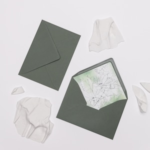 B6 format, 16,5x12 cm Deep Green colour Envelopes with Floral Design Inserts for Wedding Invitations, Gift Vouchers,  Textured paper