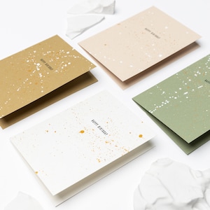 Lot de 4 | Carte de joyeux anniversaire faite main, aquarelle métallique dorée, papier épais multicolore, carte postale CONFETTIS