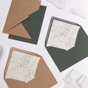 B6 Format, 16,5x12 cm Kraft | Tiefgrüne Umschläge mit Eukalyptus Design Einsätzen für Hochzeitseinladungen, Geschenkgutscheine, strukturiertes Papier