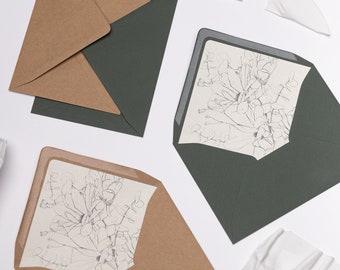 Format B6, 16,5 x 12 cm Kraft | Enveloppes vert foncé avec inserts décoratifs en eucalyptus pour faire-part de mariage, chèques-cadeaux, papier texturé