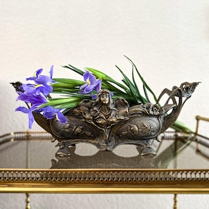 Vintage Jardiniere Art Nouveau Bronze flower bowl French furniture French Planter Removable Iron Insert Patinated Floral Decorative Bowl