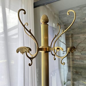 Vintage Brass Coat Rack Rotating Crown Hooks Italian Mid Century Hall Tree  1950s Hollywood Regency Entryway Furniture