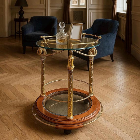 イタリアヴィンテージ - 真鍮とガラス天板のミッドセンチュリー サービングカート イタリアヴィンテージ - 真鍮とガラス天板のミッドセンチュリー