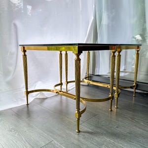 Pair vintage Side Tables Brass and Smoked Glass | French Hollywood Regency End Tables | Vintage Mid Century Modern Furniture | Luxus tables