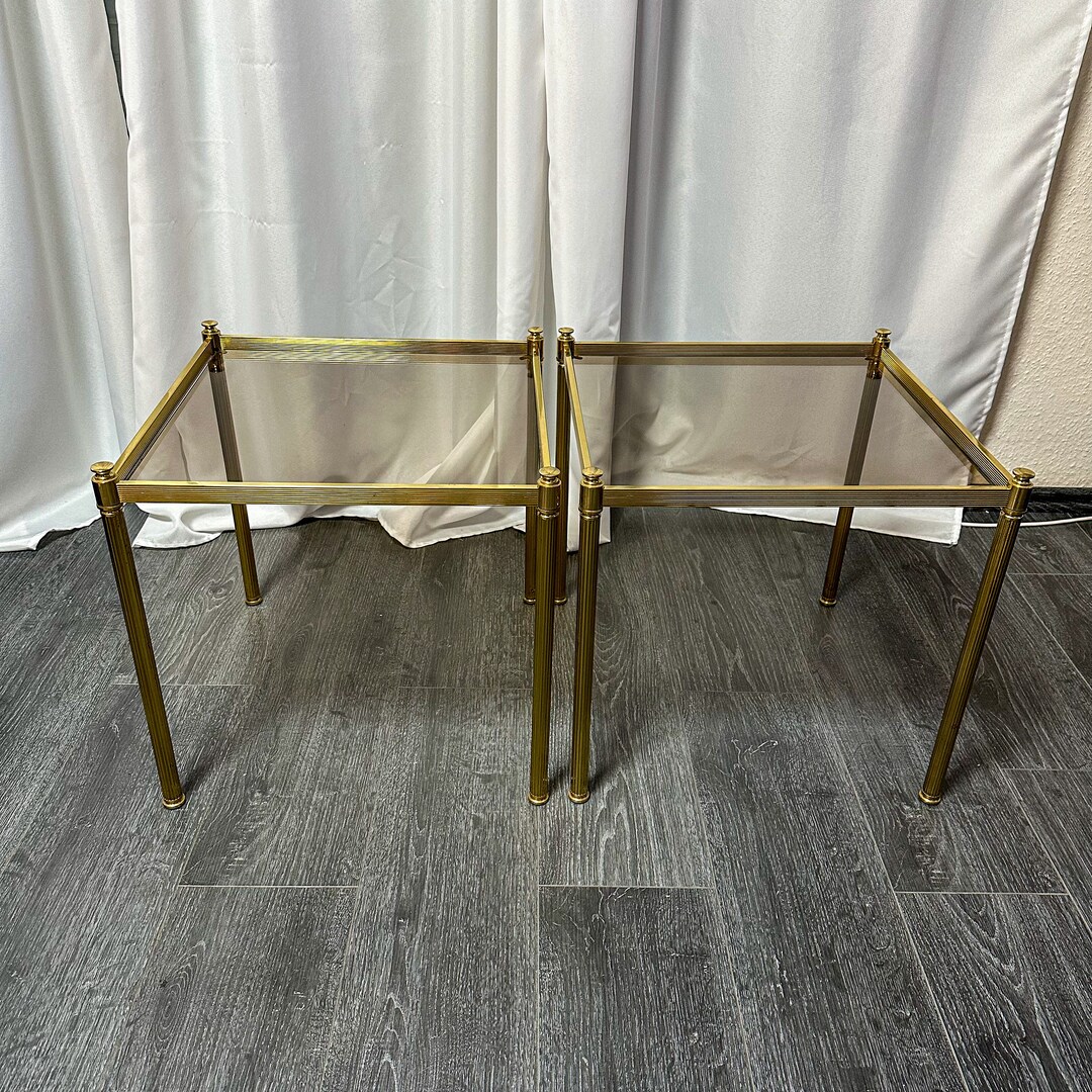 2x Coffee Tables Brass Italian Side Tables Hollywood Regensy Table With ...