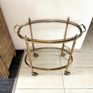 Italian Brass Bar Cart with Glass Shelves Vintage brass serving trolley Mid-Century
