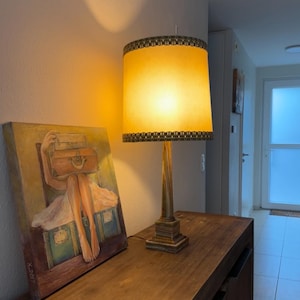 Vintage Onyx Table Lamp with Original Shade Mid-Century Modern Marble Lighting Heavy Stone Lamp 6 kg, 1950s 1960s Hollywood Regency Style