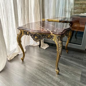 Vintage Italian Marble Side Table, Burgundy Marble & Ornate Brass