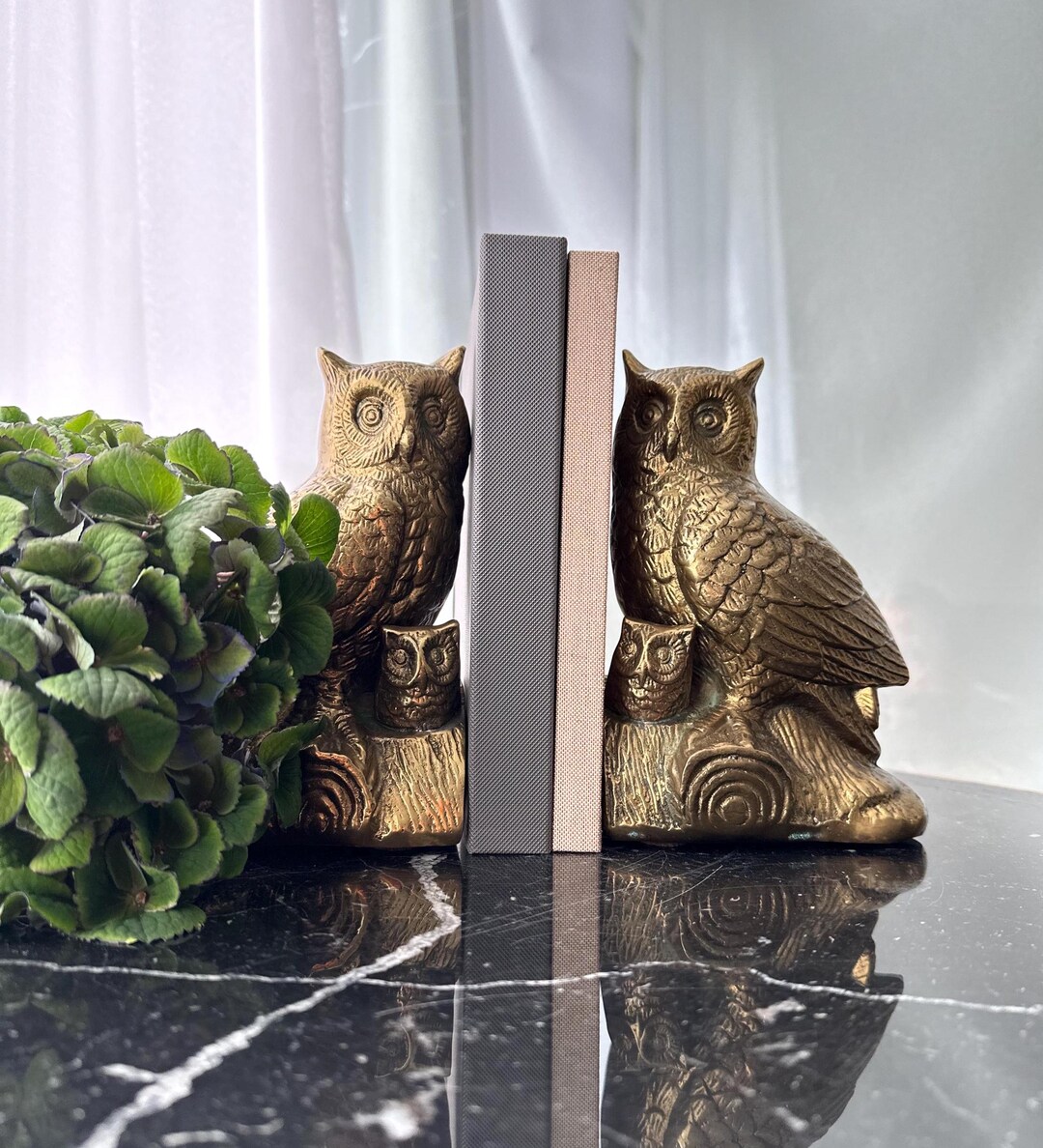 Vintage Solid Brass Owl Bookends Heavy Mid Century Book Holders,
