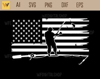 fishing silhouette us flag - fishing clipart, fishing cricut, lake fishing svg, funny fishing svg