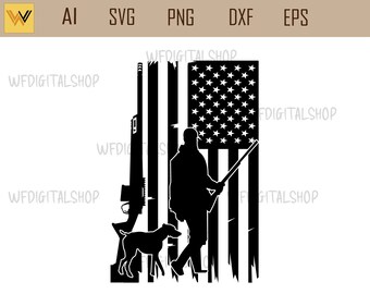 Deer Hunting US Flag SVG – Hunter, Dog Silhouette (Digital Download)