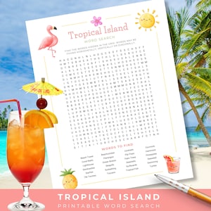 Tropical Island Word Search, Printable Puzzle for Adults, Anxiety Relief Word Search, Relaxation Activity, Travel Games, Mindfulness Games