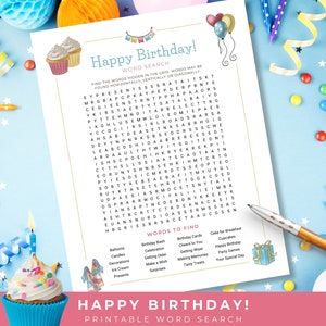 Alles Gute zum Geburtstag Wortsuche, druckbare Geburtstagsspiele, digitales Geburtstagsgeschenk, Büro Geburtstage, Geschenke für Mitarbeiter, Wortpuzzle-Spiel für Erwachsene