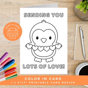 Carte à colorier « Thinking of you », carte d'encouragement à colorier, carte de rétablissement à imprimer, carte de sympathie, carte de vœux personnalisée à colorier