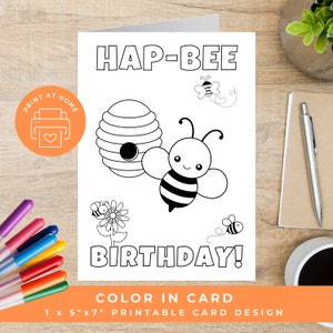 Afdrukbare kleuren verjaardagskaart, gelukkige verjaardag kleurkaart, kleur je eigen verjaardagskaart, doe-het-zelfkaarten, bij verjaardagskaart, kaarten voor kinderen