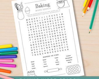 Kids Baking Word Search Coloring Page Printable, Kitchen Activity for Children, Baking Puzzle Game, Classroom or Home Activity