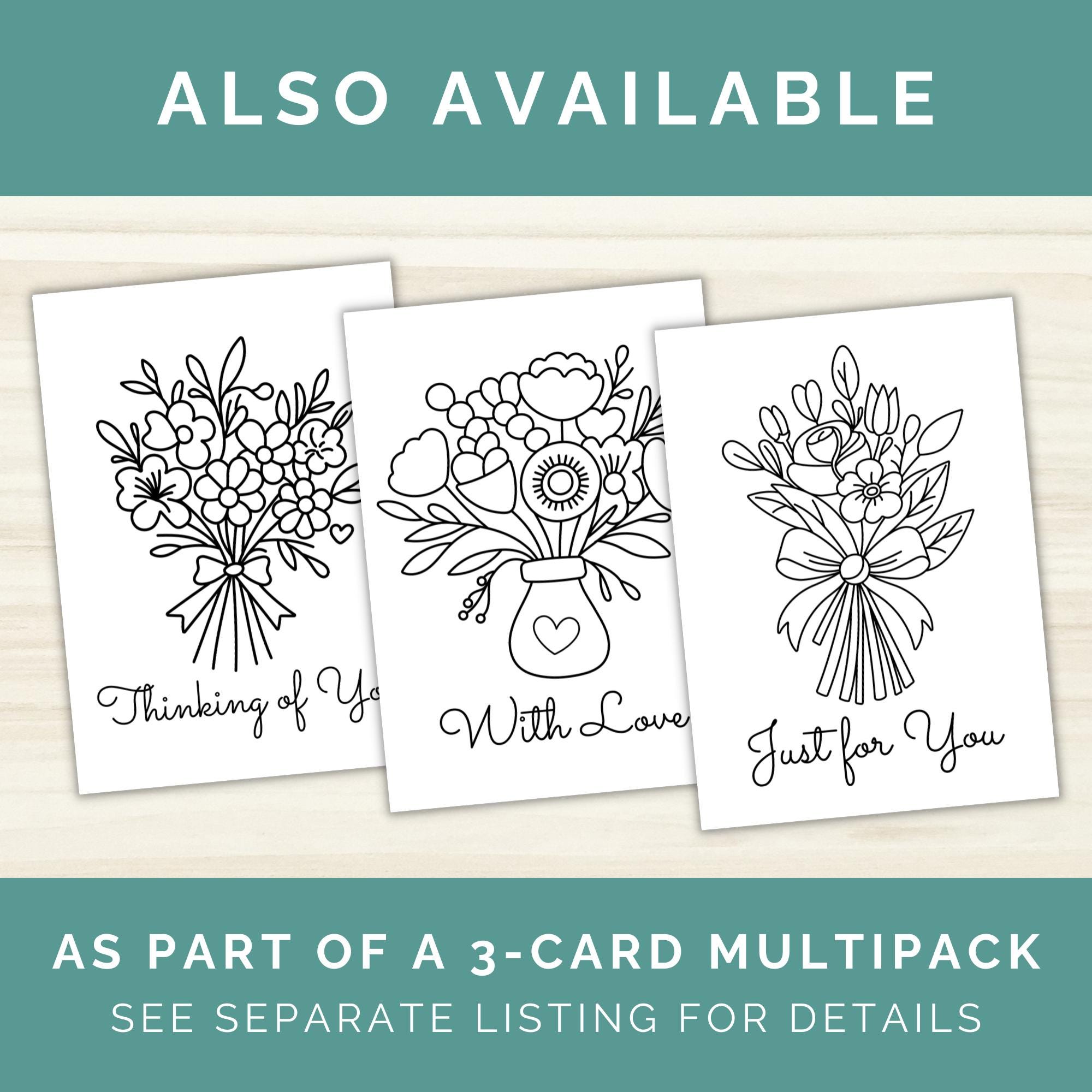 Thinking of You Coloring Card Printable, Floral Comfort Card, Sympathy ...