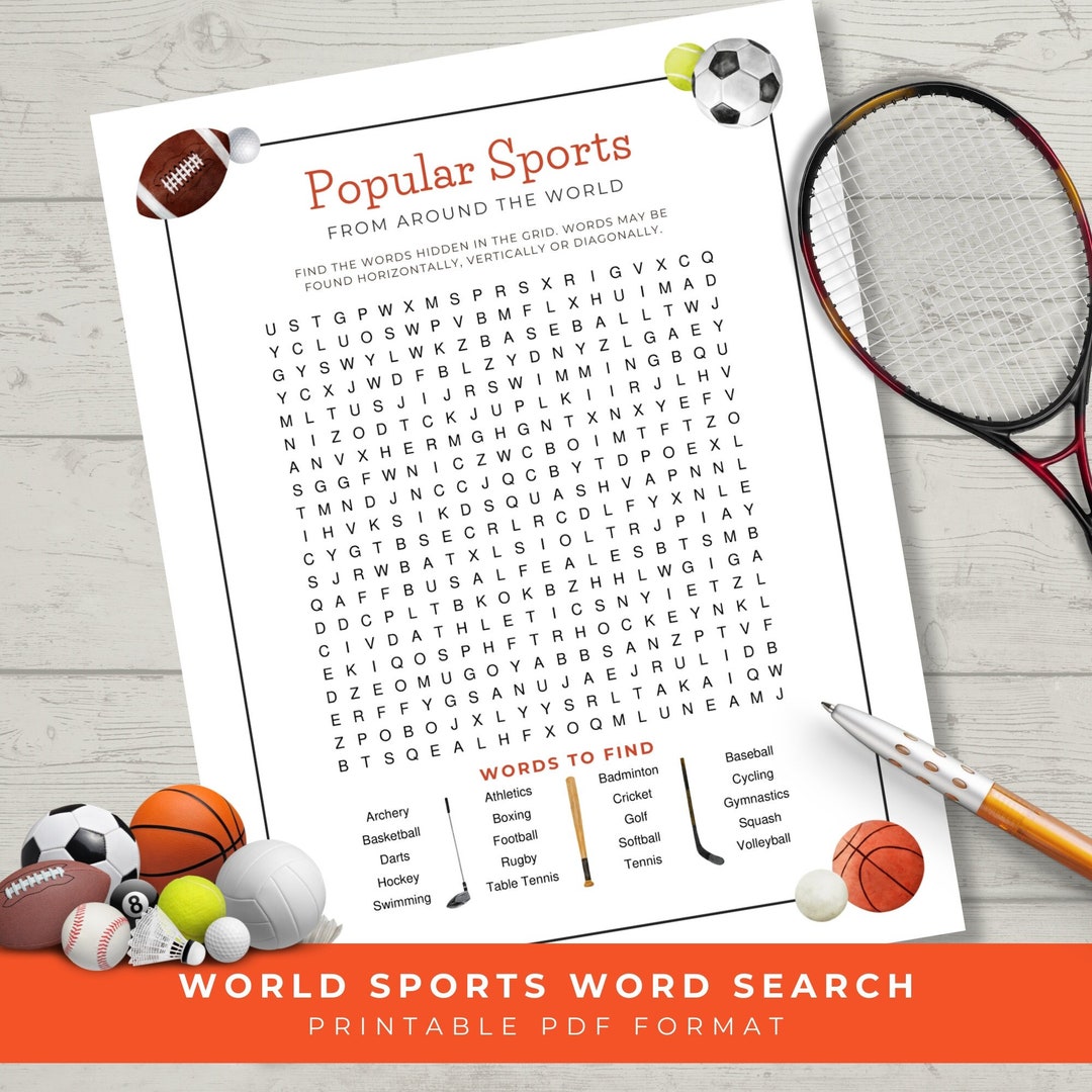 Popular Sports Word Search, Fun Game for Adults and Kids, Educational ...
