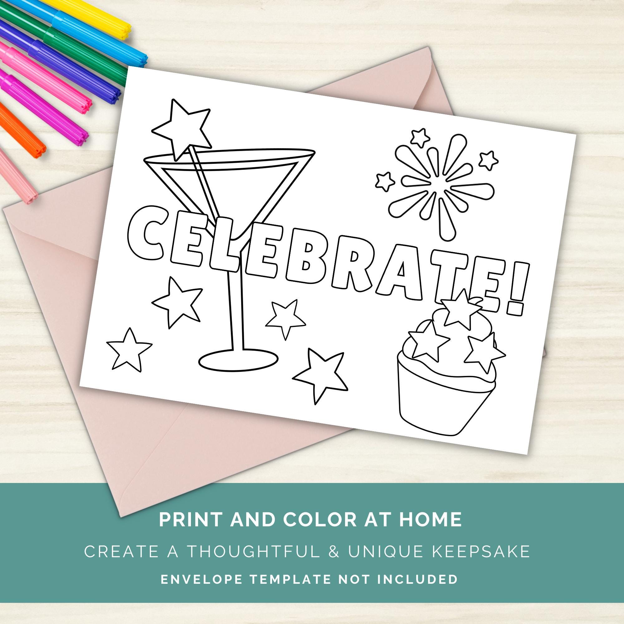 Celebration Coloring Card Printable, Congratulations, Graduation ...