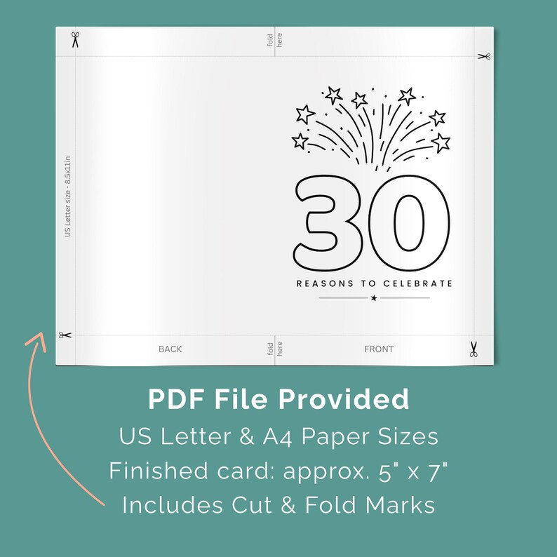 30th Colouring 30th Birthday Card to Color, 30th Wedding Anniversary Coloring Card ...