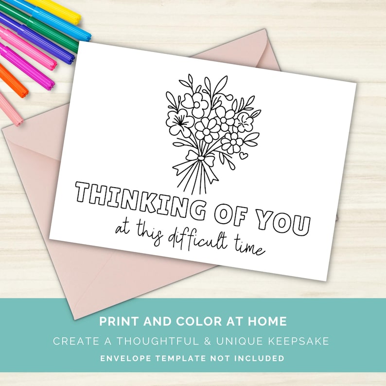 Thinking of You Card to Color, Printable Sympathy Coloring Card, Floral ...