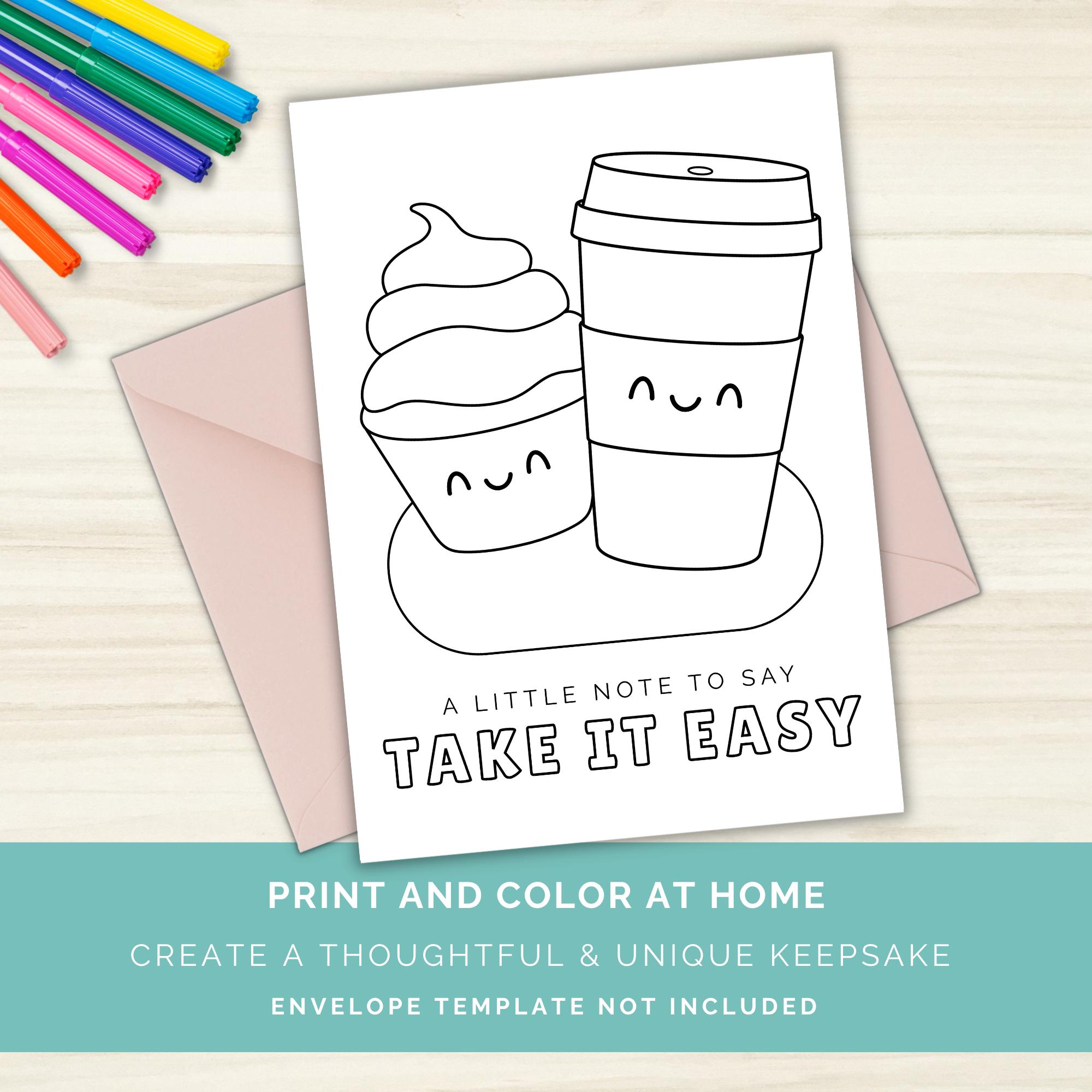 Printable Thinking of You Coloring Card, Get Well Soon Card to Color ...